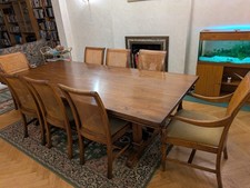 Oak Dining Trestle Table & Cane Backed  Chairs  244x112  Rattan Collect Edgware