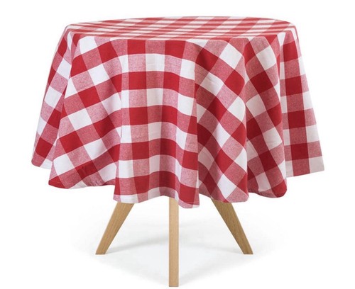 Linen round red white - red,