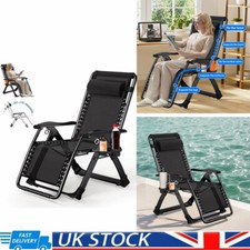 Zero Gravity Sun Loungers Canopy W/ Drinks Holders Outdoor Garden Folding Chair