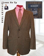 GANT Tweed Brown Pure Wool Blazer Jacket Herringbone Size 40L EU 52 Excellent