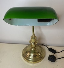 Vintage Art Deco Style Brass & Green Glass Shade Bankers Lamp- Tested & Working