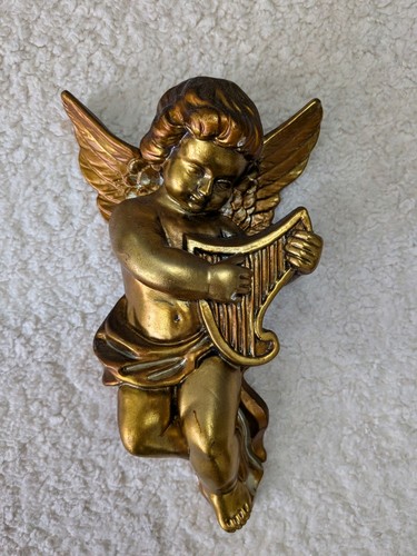 Gold chalk plaster cherub - plaster,