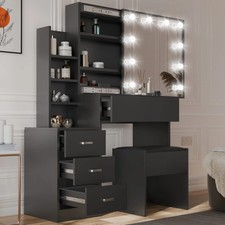 Dressing Table With Led Mirror Drawers Stool Set Makeup Desk Vanity Table Lights