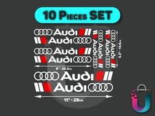 10 x AUDI Decal SET Racing Sport S Line Stickers Graphics Emblem Logo White /RED
