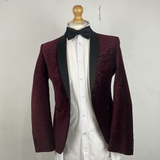 NEXT Velvet Blazer Jacket Men's 36S Red Floral Tuxedo Dinner Evening Skinny Fit