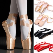 Professional Ballet Pointe Shoes Girls Ladies Ribbon Lace up Satin Dance Shoes