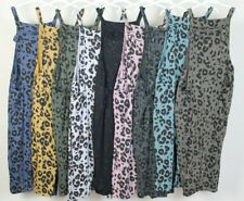 Ladies Italian Lagenlook 2 Pocket Animal Print Cotton Front Tie Design Dungarees
