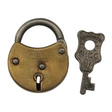 NICO PADLOCK with Original Key English BRASS c.1950's 1⅝" Height - ref.P725