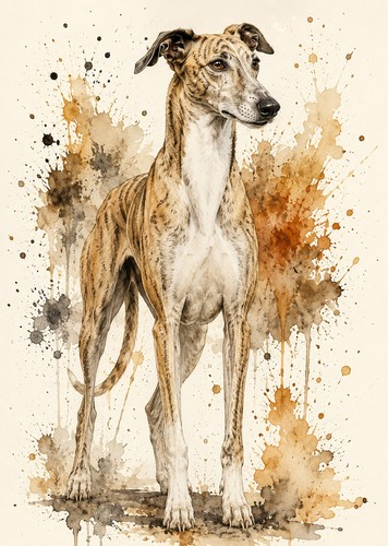 Lurcher art print colour - lurcher, a4
