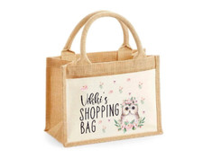 Personalised XL Jute Bag Shopping Bag Floral Owl Mum Nan Granny Friend Xmas Gift