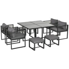 Outsunny 8 Seater Aluminium  Garden Dining Cube Set w/ 4 Chairs 4 Footstools