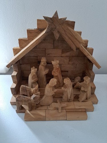 Handcarved wood nativity scene - handcarved,