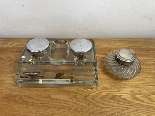 Vintage glass inkwell desk - vintage,