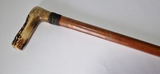 VINTAGE WOODEN WALKING STICK WITH ANTLER HORN HANDLE 33"