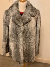 Rabbit coney grey real fur coat for women vintage warm size UK 14-16 winter