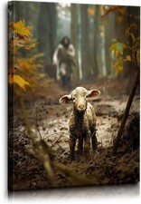 Christian Jesus And Lamb Canvas Wall Art Jesus Running After Lost Lamb Picture