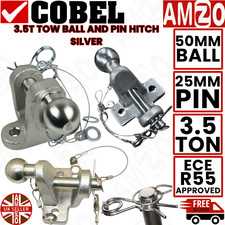 Cobel 3.5T Tow Ball & Pin Hitch 50mm Ball 25mm Pin ECE R55 Approved Silver