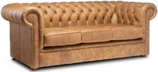 Chesterfield Plus Three Seater Sofa Bed Genuine Italian Cognac Leather