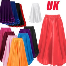 UK Kids Girls Belly Dance Skirt Costumes Twirling Satin Long Tutu Skirt Dance