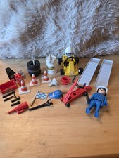 Vintage Playmobil 1974 1979 Car Racecar Tools Figures Flag Traffic Cones Bundle