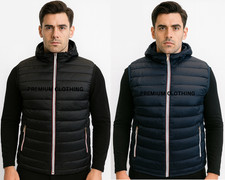 Mens HOODED Quilted Padded Gilet Jacket Outdoor Sleeveless Coat Bodywarmer