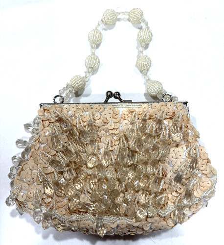 Vintage beige beaded sequin - beige,