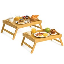 2X Bamboo Wooden Bed Tray W/ Folding Legs Serving Breakfast Lap Tray Table Mate