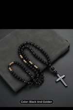 Rose mary beads Cross Necklace Rosemary Rosary beads Black and gold New STUNNING