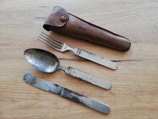 RARE WWII WW2 GERMAN ED.WUSTHOF VERNICKELT OFFICER FIELD SET FORK SPOON KNIFE