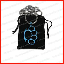 Cool Biker punk rock metal brass knuckle dusters stainless steel necklace - BLUE