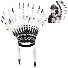 Native American Headdress Black Chief Indian Feather Hat Funny Child Party P NEW