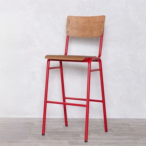 Wooden bar stool - wooden, red