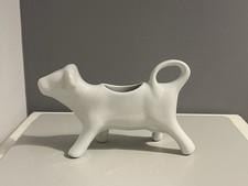 Porcelain Cow-Shaped Creamer/Milk Jug. White. Curled Tail Handle. 17cm Long