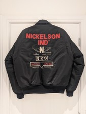 Vintage 90's Nickelson IND NKS Motor Mania Bomber Jacket Black Padded Small Y2K