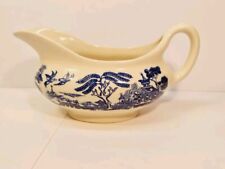 Vintage English Ironstone Tableware Old Willow Gravy Boat Jug - Blue & White