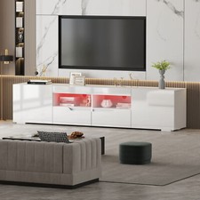 200cm High Gloss TV Unit Cabinet Stand  White Storage with LED Lights Sideboard