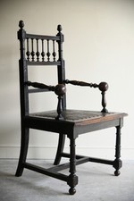 Antique Oak Occasional Carver Elbow Bedroom Hall Chair