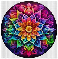 Printed Cross Stitch Kit 11 ct Colourful Geometric Mandala Flower 36x36cm DIY UK