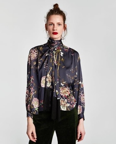 Zara blouse navy dotted - zara, s