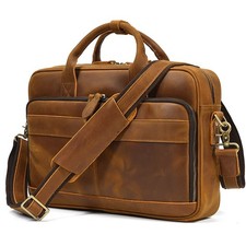 Vintage Men Briefcase Large Cowhide Genuine Leather Business Travel Shoulder Bag