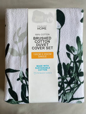 Primark 100% Brushed Cotton Single Duvet Cover Leaf Botanical White Green - New!