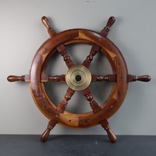 Large 24" 60cm Wood & Brass Ships Wheel Nautical Marine