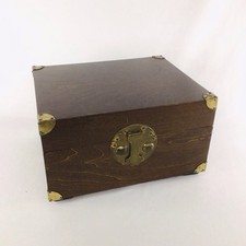 VTGE MODIFIED CHINESE WOOD TEA CHEST JEWELLERY BOX WITH BRASS MOUNTINGS EB20JH