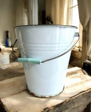 Antique Vintage Baby Blue And Black Enamel Milking Bucket With Bakelite Handle