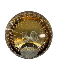 CAITHNESS LARGE AMBER GLASS PAPERWEIGHT 50th BIRTHDAY ,BOXED