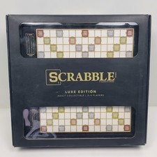 Scrabble Luxe Edition Black Gold Wood Board Turntable 16”x16”x3” Storage Drawer