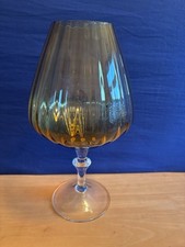 Mid Century Amber Glass Vase Vintage, Bubble Stem,Oversized Retro Brandy Glass