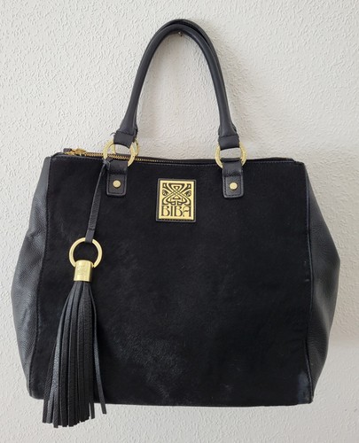 Biba black leather and - hair, on