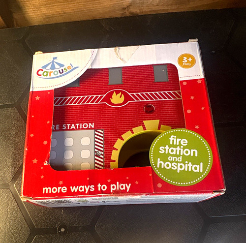 Carousel wooden fire station - wooden, &
