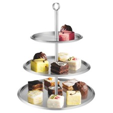 3 Tier Cake Stand Round Stainless Steel Cupcakes Biscuits Birthday Party Wedding
